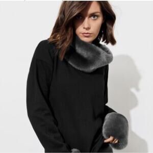 Boom Boom Athletica Womens Pullover Sweater Black Gray Removable Fur Trim S New